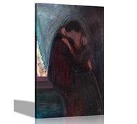 The Kiss By Edvard Munch Canvas Wall Art Pictures Hanging Posters Framed Wallart Photos Stretched Ready to Hang Prints Large 50 x 76cm (20 x 30 inches)