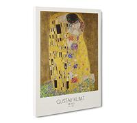 The Kiss No.2 With Border By Gustav Klimt Classic Painting Canvas Wall Art Print Ready to Hang, Framed Picture for Living Room Bedroom Home Office Décor, 20x14 Inch (50x35 cm)