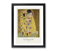 The Kiss No.2 With Border By Gustav Klimt Classic Painting Framed Print | A3 Black Framed Wall Art | Ready to Hang | Classic Historical Picture | Living Room Bedroom Lounge Office