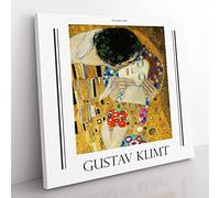 The Kiss Vol.3 By Gustav Klimt Exhibition Museum Classic Painting Canvas Wall Art Print Ready to Hang, Framed Picture for Living Room Bedroom Home Office Décor, 35x35 cm (14x14 Inch)