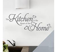 The Kitchen is The Heart of The Home - Kitchen Wall Quote, Wall Art Sticker [Large] [Silver]