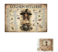 The Kitchen Witch’s Guide Sign:Bring Good Mojo to Your Hearth,8x12in Rustic Aluminum Wall Art & Metal Tin Sign,Witches and Herbal Guide Recipes Wall Decor of Rituals & Magic,for Home,Office,Yard