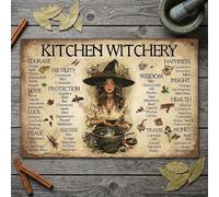 The Kitchen Witch’s Guide Sign, Kitchen Witchery Metal Decor, Witches and Herbal Guide Recipes Wall Decor of Rituals & Magic, Witchcraft Gift for Women Daily Spiritual Practice, 7.9x11.8'' (3pcs)