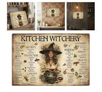 The Kitchen Witch’s Guide Sign - Vintage Metal Tin Sign Herbal Knowledge Wall Decor for Kitchen & Pantry | Witchcraft Gifts for Women, Witches Herb Guide Recipes for Rituals & Magic (30x20 cm)