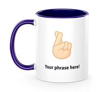 The Kitchenware Company (NE) Ltd. Personalised Emoticon 11oz Mug Featuring Crossed Fingers Light Skin Tone Dark Purple