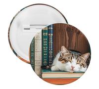 The Kitten Sleeps Badge Metal Round Pins, Lightweight Brooch for Backpack, Fashion Button Pins Badge for Shirts, Jackets, Shawl Coat, Unisex, 12PCS, Tinplate, metal round pins