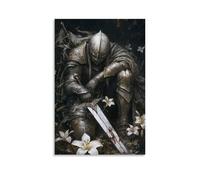 The Knight Lays His Blade at The Feet of A Broken Cross, Tears Falling Into The Dust Where Lilies Begin to Grow. Contemporary Wall Mural - Decorative Hanging Poster Art 20x30inch(50x75cm)