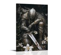The Knight Lays His Blade at The Feet of A Broken Cross, Tears Falling Into The Dust Where Lilies Begin to Grow. Contemporary Wall Mural - Decorative Hanging Poster Art 16x24inch(40x60cm)