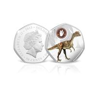 The Koin Club Age of Dinosaurs 2023 Shaped Silver Colour Coin - 12 to Collect - Dilophosaurus