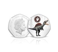 The Koin Club Age of Dinosaurs 2023 Shaped Silver Colour Coin - 12 to Collect - Spinosaurus