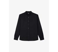 The Kooples Mens Black Officer-collar Straight-cut Linen-blend Shirt M