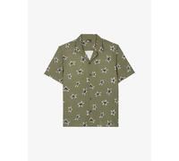 The Kooples Mens Kaki Black Star-print Relaxed-fit Short-sleeve Woven Shirt M