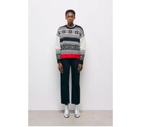 The Kooples Pull Col Rond Jacquard Avec Rib Contraste Black Red Off Whit size 34 | Knitted Sweaters Outlet | Women | Black 34