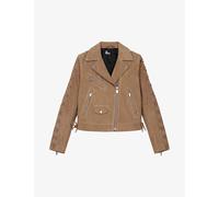 The Kooples Womens Beige Zip-embellished Suede Biker Jacket S