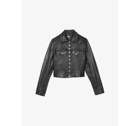 The Kooples Womens Black Branded-hardware Cropped Leather Jacket S