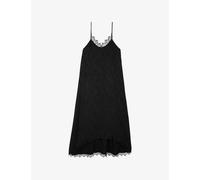 The Kooples Womens Black Lace-trim Relaxed-fit Woven Midi Dress M