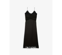 The Kooples Womens Black Lace-trim Slip Silk Midi Dress Xs
