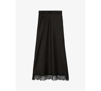 The Kooples Womens Black Scalloped Lace-trim High-rise Silk Midi Skirt Xs