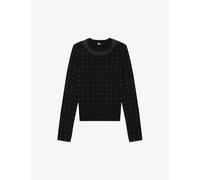 The Kooples Womens Black Stud-embellished Stretch-knit Jumper S
