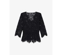 The Kooples Womens Black Sweetheart-neck Scalloped-trim Lace Top Xs