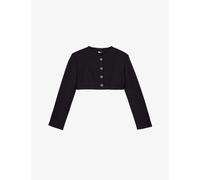The Kooples Womens Black V-neck Button-down Cropped Wool and Cotton-blend Jacket 6