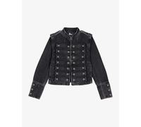 The Kooples Womens Black Washed Button-embellished Slim-fit Denim Jacket M