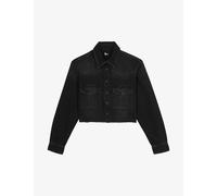 The Kooples Womens Black Washed Chest-pocket Cropped Denim Shirt Xs