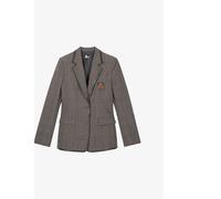 The Kooples Womens Brown Prince of Wales-check Leather-piping Wool Jacket 14