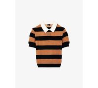 The Kooples Womens The Kooples Collared Stripe-Print Cotton Jumper Camel / Black M