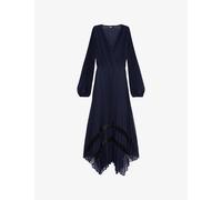 The Kooples Womens The Kooples V-Neck Asymmetric-Hem Woven Midi Dress Navy S