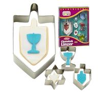 The Kosher Cook Chanukah Cookie Cutter Menorah, Dreidels and Magen David Star of David Shaped Plastic Cutters, Set 4 Pieces