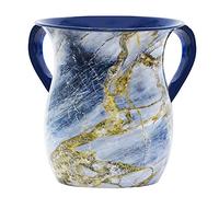 The Kosher Cook Stainless Steel Netilat Yadayim Cup - Blue and Gold Stone Painted Design - Looks Like Ceramic - Rust, Break and Crack Proof Negel Vasser Cup - Judaica Gift Collection