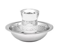 The Kosher Cook Stainless Steel Netilat Yadayim Set - Medium 5.75” Quilted Pattern, Dual Handle Cup with Matching Bowl - Rust, Break and Crack Proof Negel Vasser Set - Judaica Gift Collection