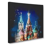 The Kremlin in Moscow Russia Paint Splash Canvas Print | Gallery Wrapped 30mm Frame Wall Art | 14x14 inches | Ready to Hang | Modern Picture | Living Room Bedroom Lounge Office