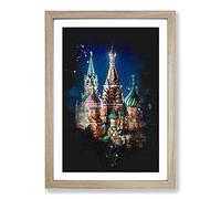 The Kremlin in Moscow Russia Paint Splash Framed Print | A2 Oak Framed Wall Art | Ready to Hang | Modern Nature Picture | Living Room Bedroom Lounge Office