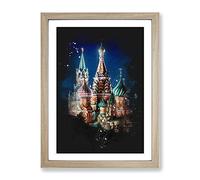 The Kremlin In Moscow Russia Paint Splash Modern Framed Print | A2 Oak Framed Wall Art | Ready to Hang | Modern Nature Picture | Living Room Bedroom Lounge Office
