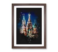 The Kremlin In Moscow Russia Paint Splash Modern Framed Wall Art Print, Ready to Hang Picture for Living Room Bedroom Home Office Décor, Walnut A4 (34 x 25 cm)