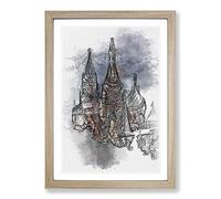The Kremlin in Moscow Russia Sketch Framed Print | A2 Oak Framed Wall Art | Ready to Hang | Modern Nature Picture | Living Room Bedroom Lounge Office