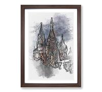 The Kremlin in Moscow Russia Sketch Framed Print | A2 Walnut Framed Wall Art | Ready to Hang | Modern Nature Picture | Living Room Bedroom Lounge Office
