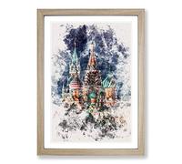 The Kremlin in Moscow Russia Watercolour Framed Print | A2 Oak Framed Wall Art | Ready to Hang | Modern Historical Picture | Living Room Bedroom Lounge Office