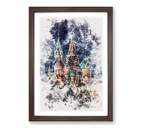 The Kremlin in Moscow Russia Watercolour Framed Print | A2 Walnut Framed Wall Art | Ready to Hang | Modern Historical Picture | Living Room Bedroom Lounge Office