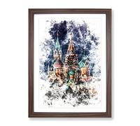 The Kremlin In Moscow Russia Watercolour Modern Framed Print | A2 Walnut Framed Wall Art | Ready to Hang | Modern Historical Picture | Living Room Bedroom Lounge Office