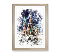 The Kremlin In Moscow Russia Watercolour Modern Framed Print | A3 Oak Framed Wall Art | Ready to Hang | Modern Historical Picture | Living Room Bedroom Lounge Office