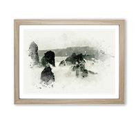 The Kula Hawaii Coastline In Abstract Modern Art Framed Wall Art Print, Ready to Hang Picture for Living Room Bedroom Home Office Décor, Oak A2 (64 x 46 cm)