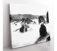 The Kula Hawaii Coastline Painting Modern Canvas Wall Art Print Ready to Hang, Framed Picture for Living Room Bedroom Home Office Décor, 35x35 cm (14x14 Inch)