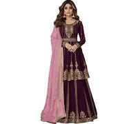 The kurti bazaar Beautiful Designer Indian Pakistani Ready to Wear Anarkali Shalwar Kameez Lengha Suits for Women, Wine, 44