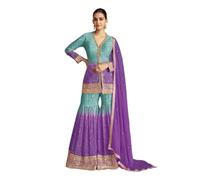 The kurti bazaar Indian Pakistani Designer Engagement Party Wear Stitched Shalwar Kameez Sharara Suits, Purple, 38