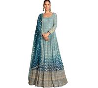The kurti bazaar Indian Wedding Wear Pakistani Heavy Embroidered Ready to Wear Anarkali Gown Suits, Sky, 56