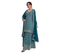 The kurti bazaar Indian Women's Stylish Designer Suits Pakistan Style Sewn Salwar Kameez Sharara Dress, Teal Green, 44