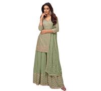 The kurti bazaar Indian Women's Stylish Designer Suits Pakistan Style Sewn Salwar Kameez Sharara Dress, Pistachio Green, 38
